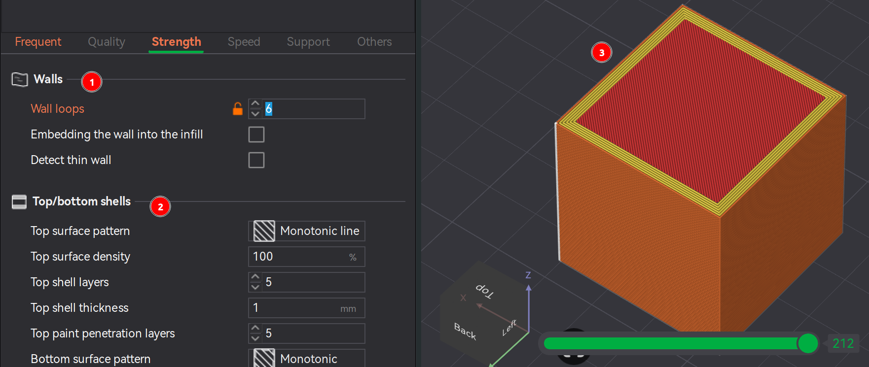 Bambu Studio Preview screen wall and shell parameters